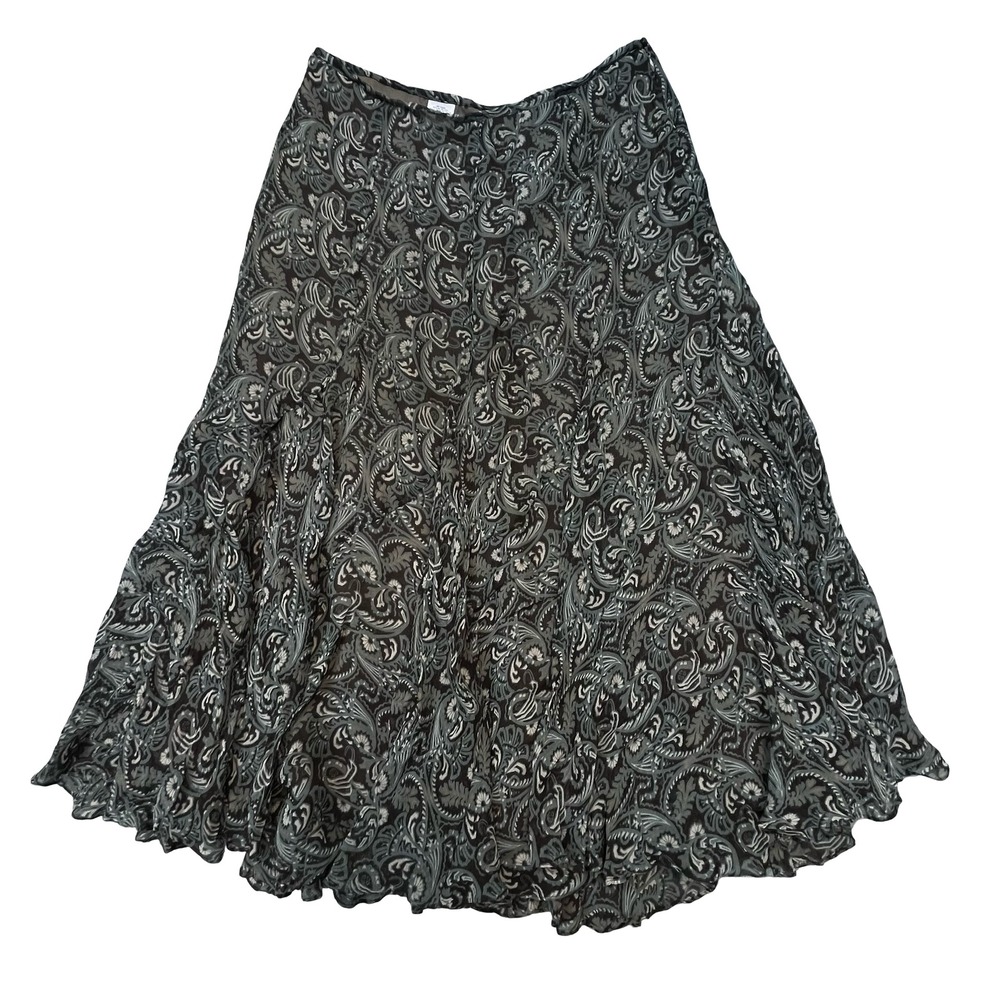 Unbranded Womens Midi Skirt Grey Paisley Boho Classic A-Line Size 30W